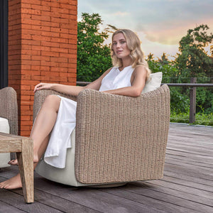 Uttermost Outdoor Wicker Swivel Lounge Chair with All-weather Cushioned Seating