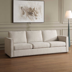 Uttermost Lorien Cream Boucle Sofa with Walnut Plinth Base for Modern Living Rooms