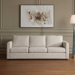 Uttermost Lorien Cream Boucle Sofa with Walnut Plinth Base for Modern Living Rooms