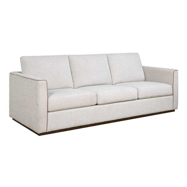 Uttermost Lorien Cream Boucle Sofa with Walnut Plinth Base for Modern Living Rooms