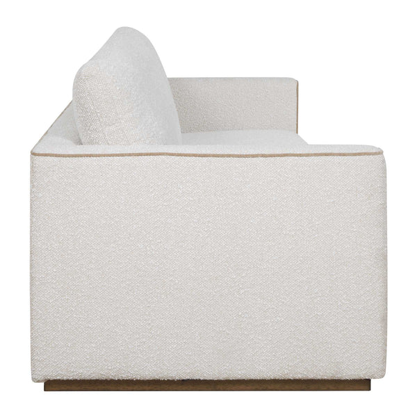 Uttermost Lorien Cream Boucle Sofa with Walnut Plinth Base for Modern Living Rooms