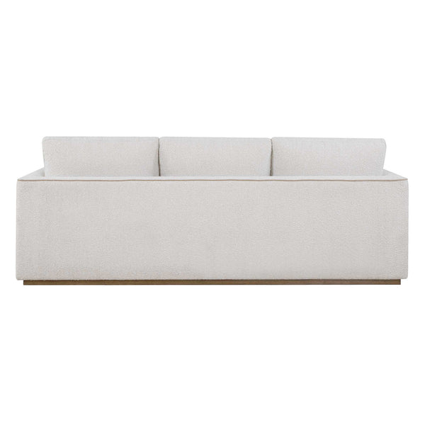 Uttermost Lorien Cream Boucle Sofa with Walnut Plinth Base for Modern Living Rooms