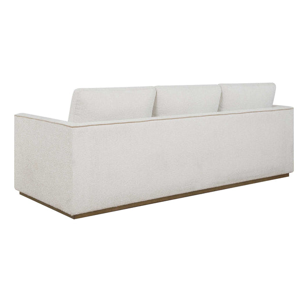 Uttermost Lorien Cream Boucle Sofa with Walnut Plinth Base for Modern Living Rooms