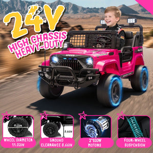 English Elm 24v Dual Motor Two Seat Kids Electric Ride on Car with Remote Control and Bluetooth Audio Pink W1578P305898