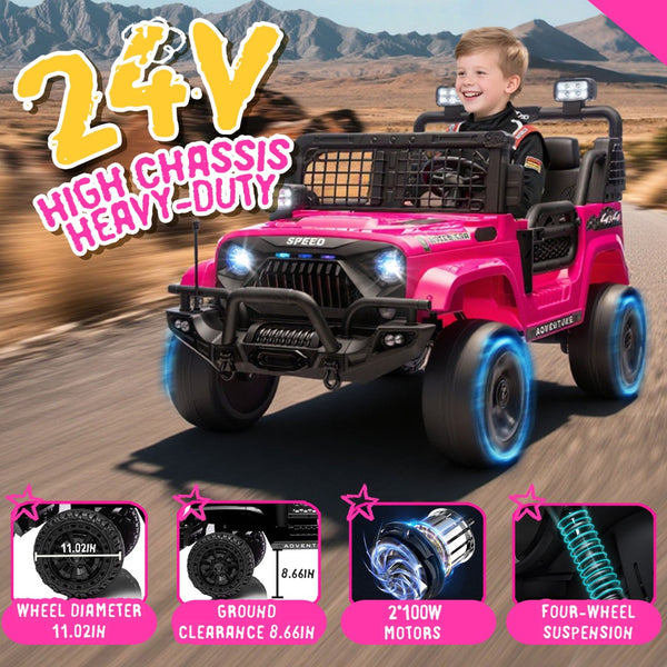 English Elm 24v Dual Motor Two Seat Kids Electric Ride on Car with Remote Control and Bluetooth Audio Pink W1578P305898