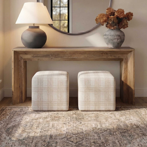 Uttermost Joie Chenille Plaid Cube Ottoman Plush Accent Seating for Any Room