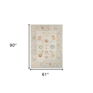 Homeroots 5' X 7' Blue And Orange Floral Stain Resistant Indoor Outdoor Area Rug Beige Polypropylene 531489