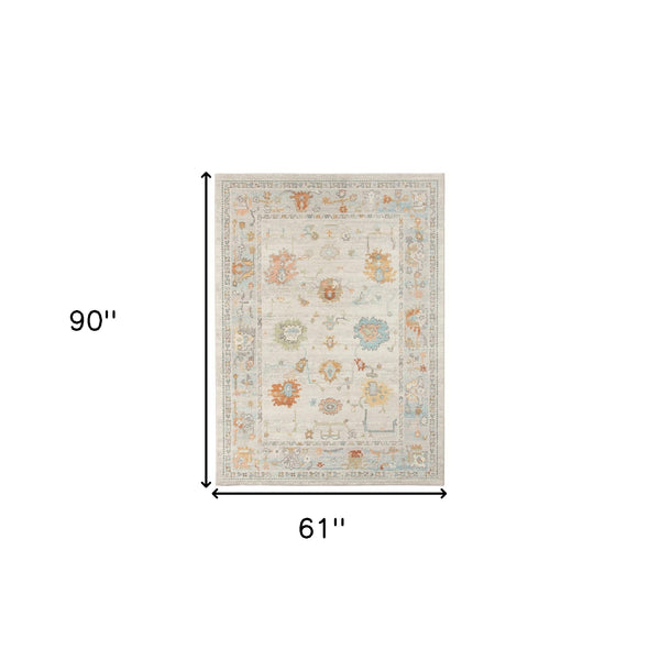 Homeroots 5' X 7' Blue And Orange Floral Stain Resistant Indoor Outdoor Area Rug Beige Polypropylene 531489
