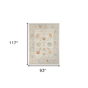 Homeroots 8' X 10' Blue And Orange Floral Stain Resistant Indoor Outdoor Area Rug Beige Polypropylene 531490