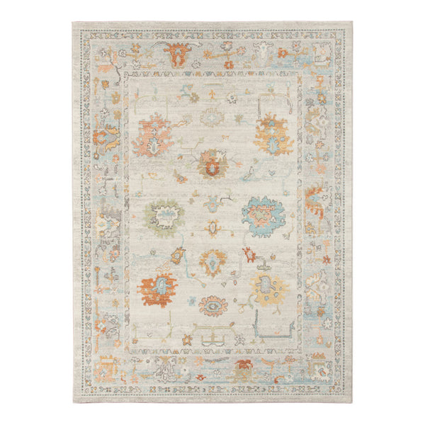 Homeroots 9' X 12' Blue And Orange Floral Stain Resistant Indoor Outdoor Area Rug Beige Polypropylene 531491