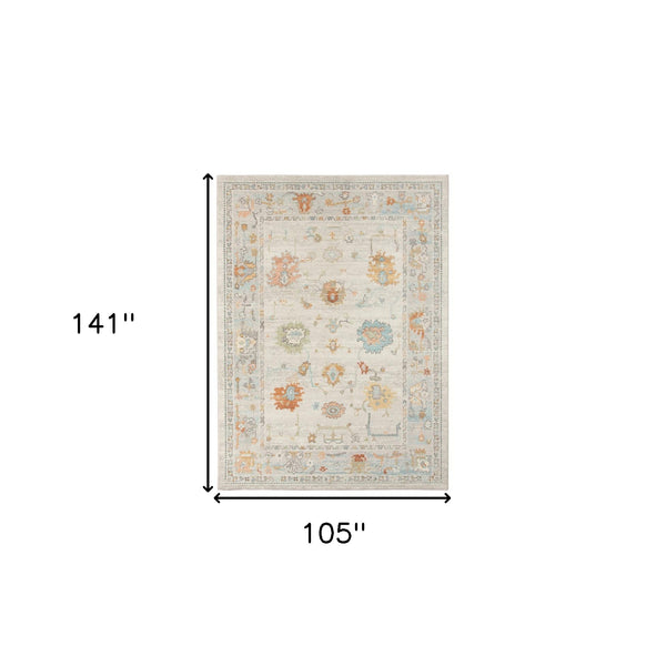 Homeroots 9' X 12' Blue And Orange Floral Stain Resistant Indoor Outdoor Area Rug Beige Polypropylene 531491