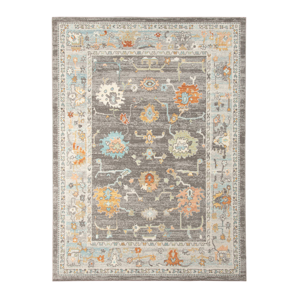 Homeroots 5' X 7' Gray And Orange Floral Stain Resistant Indoor Outdoor Area Rug Taupe Polypropylene 531493