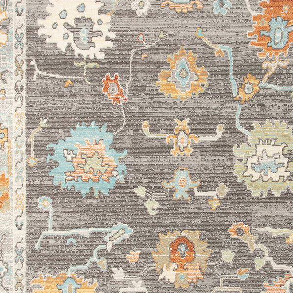 Homeroots 5' X 7' Gray And Orange Floral Stain Resistant Indoor Outdoor Area Rug Taupe Polypropylene 531493