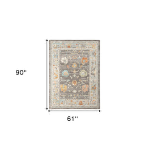 Homeroots 5' X 7' Gray And Orange Floral Stain Resistant Indoor Outdoor Area Rug Taupe Polypropylene 531493