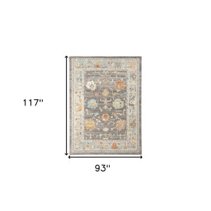 Homeroots 8' X 10' Gray And Orange Floral Stain Resistant Indoor Outdoor Area Rug Taupe Polypropylene 531494