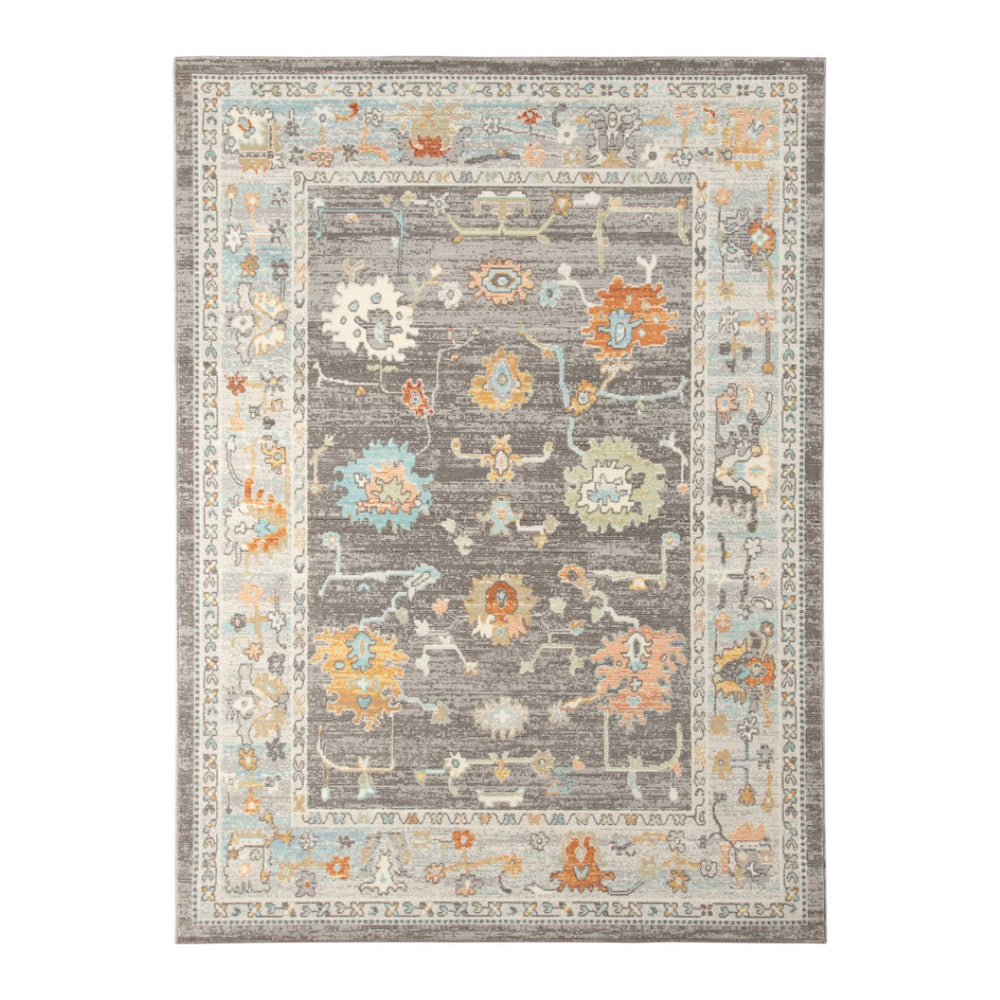 HomeRoots 5' Indoor Outdoor Blue and Orange Floral Area Rug - Stain Resistant, Durable, Stylish, Versatile Design Taupe 8'9" x 11'9" 531495
