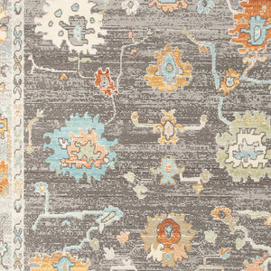 Homeroots 9' X 12' Gray And Orange Floral Stain Resistant Indoor Outdoor Area Rug Taupe Polypropylene 531495