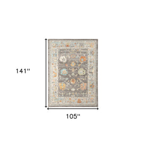 Homeroots 9' X 12' Gray And Orange Floral Stain Resistant Indoor Outdoor Area Rug Taupe Polypropylene 531495