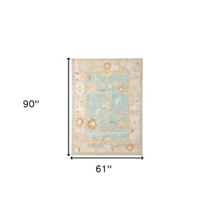 HomeRoots 5' Blue and Orange Floral Area Rug - Stain Resistant, Durable Design for Indoor or Outdoor Spaces Aqua 5'1" x 7'6" 531497