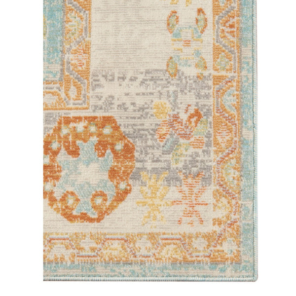 HomeRoots 5' Blue and Orange Floral Area Rug - Stain Resistant, Durable Design for Indoor or Outdoor Spaces Aqua 7'9" x 9'9" 531498
