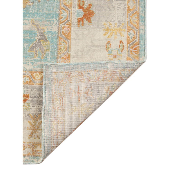 HomeRoots 5' Blue and Orange Floral Area Rug - Stain Resistant, Durable Design for Indoor or Outdoor Spaces Aqua 7'9" x 9'9" 531498