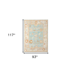 HomeRoots 5' Blue and Orange Floral Area Rug - Stain Resistant, Durable Design for Indoor or Outdoor Spaces Aqua 7'9" x 9'9" 531498