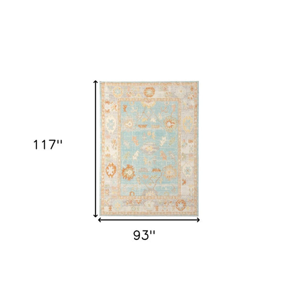 HomeRoots 5' Blue and Orange Floral Area Rug - Stain Resistant, Durable Design for Indoor or Outdoor Spaces Aqua 7'9" x 9'9" 531498