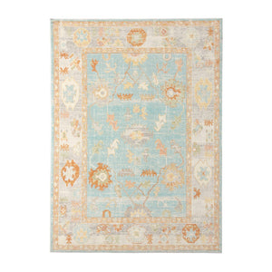 HomeRoots 5' Blue and Orange Floral Area Rug - Stain Resistant, Durable Design for Indoor or Outdoor Spaces Aqua 8'9" x 11'9" 531499