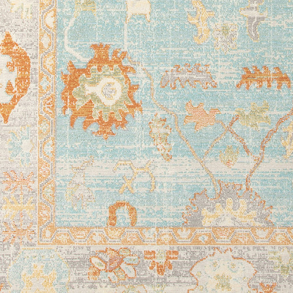 HomeRoots 5' Blue and Orange Floral Area Rug - Stain Resistant, Durable Design for Indoor or Outdoor Spaces Aqua 8'9" x 11'9" 531499