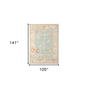 HomeRoots 5' Blue and Orange Floral Area Rug - Stain Resistant, Durable Design for Indoor or Outdoor Spaces Aqua 8'9" x 11'9" 531499