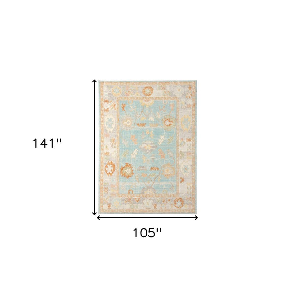 HomeRoots 5' Blue and Orange Floral Area Rug - Stain Resistant, Durable Design for Indoor or Outdoor Spaces Aqua 8'9" x 11'9" 531499