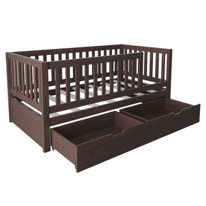 English Elm Convertible Toddler Daybed Solid Pine Kids Bed with Storage Drawers and Removable Rails Espresso N899P429848N