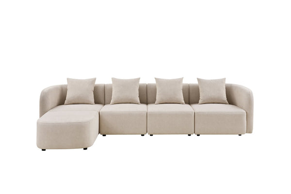 English Elm 118" Velvet Modular Sectional with Ottoman Deep Seat Sofa for Living Room W2664S00093