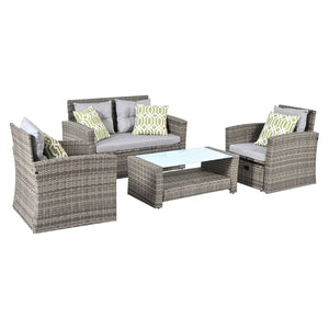 English Elm Patio 6-Piece Pe Wicker Furniture Set With Glass Coffee Table - Stylish Outdoor Seating For Any Space W1703S00020-GIGA