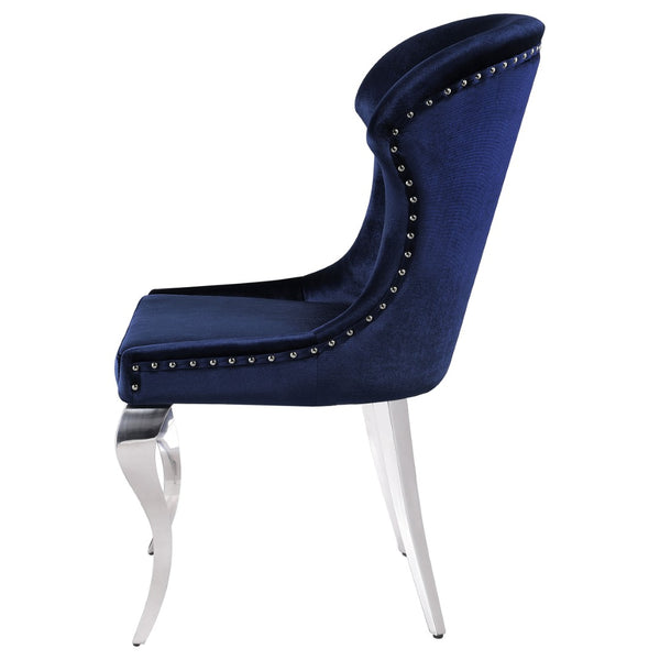 English Elm Daphne Velvet Wingback Dining Chairs with Nailhead Trim and Cabriole Legs Set of 2 Inky Blue B062S01464