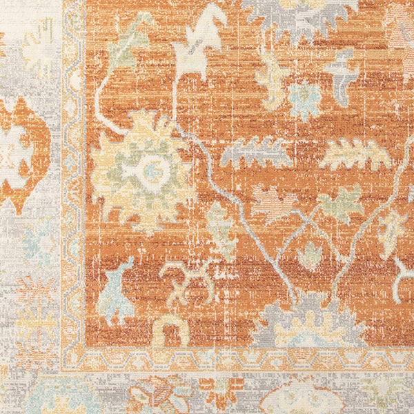 HomeRoots 5' Blue and Orange Floral Area Rug - Stain Resistant, Durable Design for Indoor or Outdoor Spaces Orange 5'1" x 7'6" 531501