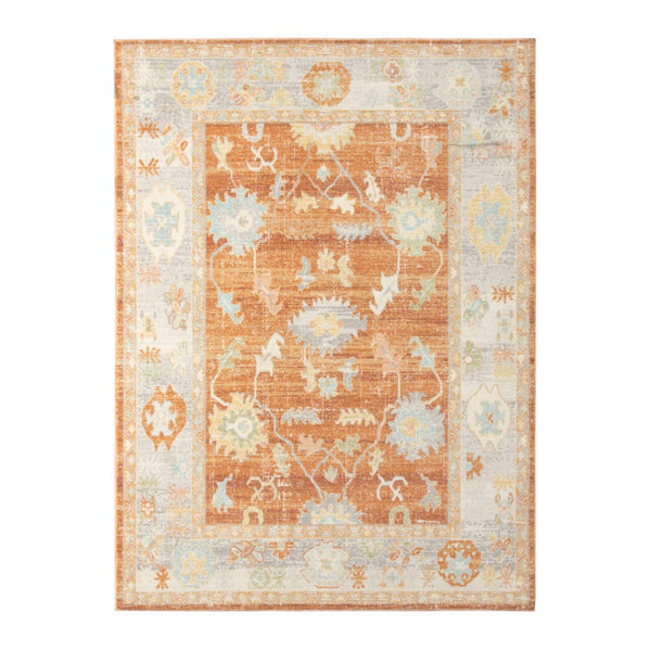 HomeRoots 5' Blue and Orange Floral Area Rug - Stain Resistant, Durable Design for Indoor or Outdoor Spaces Orange 7'9" x 9'9" 531502