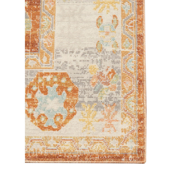 HomeRoots 5' Blue and Orange Floral Area Rug - Stain Resistant, Durable Design for Indoor or Outdoor Spaces Orange 7'9" x 9'9" 531502