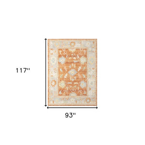 HomeRoots 5' Blue and Orange Floral Area Rug - Stain Resistant, Durable Design for Indoor or Outdoor Spaces Orange 7'9" x 9'9" 531502