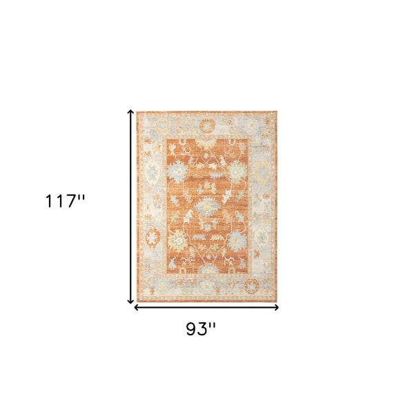 HomeRoots 5' Blue and Orange Floral Area Rug - Stain Resistant, Durable Design for Indoor or Outdoor Spaces Orange 7'9" x 9'9" 531502