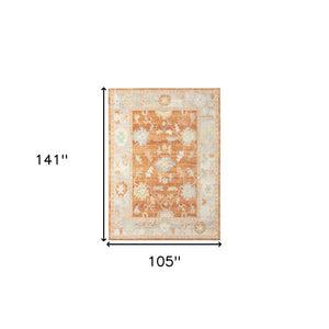 HomeRoots 5' Blue and Orange Floral Area Rug - Stain Resistant, Durable Design for Indoor or Outdoor Spaces Orange 8'9" x 11'9" 531503