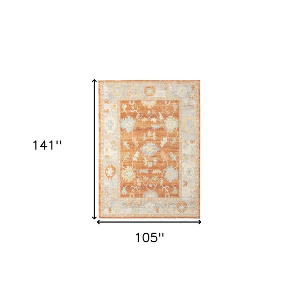 HomeRoots 5' Blue and Orange Floral Area Rug - Stain Resistant, Durable Design for Indoor or Outdoor Spaces Orange 8'9" x 11'9" 531503
