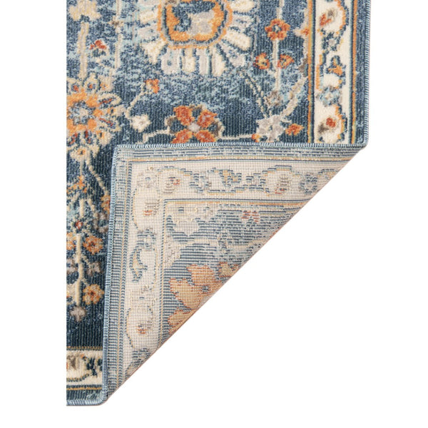 HomeRoots 5' Blue and Orange Floral Area Rug - Stain Resistant, Durable Design for Indoor & Outdoor Spaces Navy 5'1" x 7'6" 531505