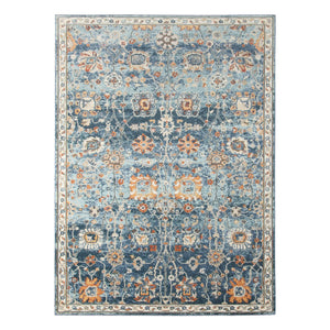 HomeRoots 5' Blue and Orange Floral Area Rug - Stain Resistant, Durable Design for Indoor & Outdoor Spaces Navy 7'9" x 9'9" 531506