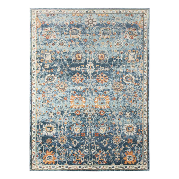 HomeRoots 5' Blue and Orange Floral Area Rug - Stain Resistant, Durable Design for Indoor & Outdoor Spaces Navy 7'9" x 9'9" 531506