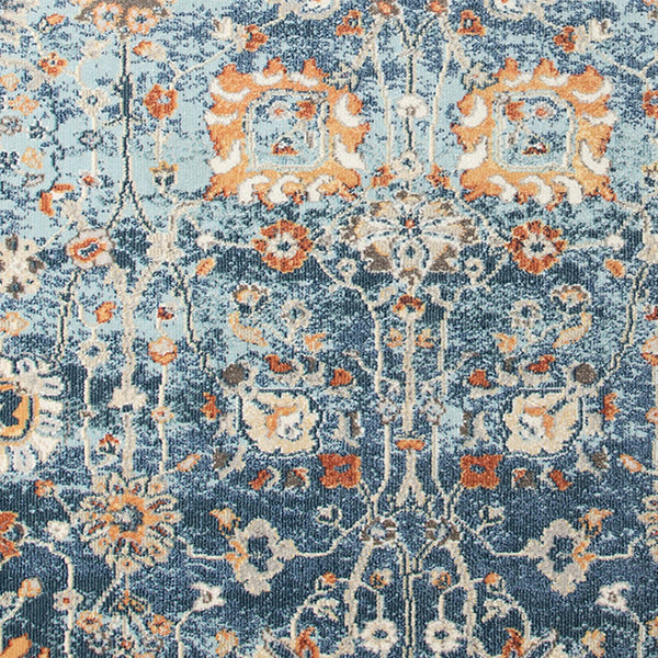 HomeRoots 5' Blue and Orange Floral Area Rug - Stain Resistant, Durable Design for Indoor & Outdoor Spaces Navy 7'9" x 9'9" 531506