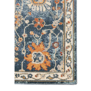 HomeRoots 5' Blue and Orange Floral Area Rug - Stain Resistant, Durable Design for Indoor & Outdoor Spaces Navy 7'9" x 9'9" 531506