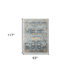 HomeRoots 5' Blue and Orange Floral Area Rug - Stain Resistant, Durable Design for Indoor & Outdoor Spaces Navy 7'9" x 9'9" 531506
