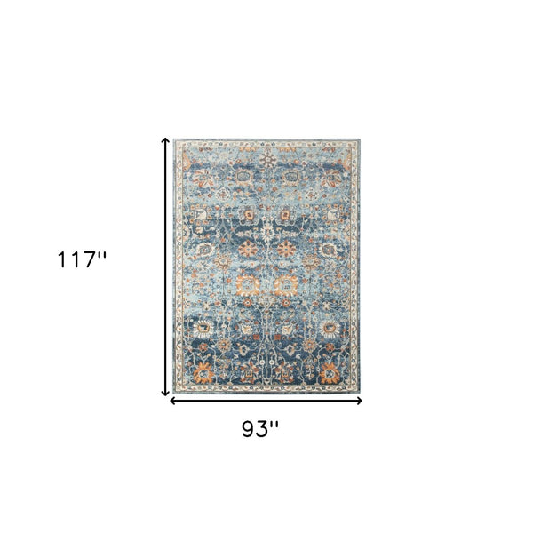 HomeRoots 5' Blue and Orange Floral Area Rug - Stain Resistant, Durable Design for Indoor & Outdoor Spaces Navy 7'9" x 9'9" 531506