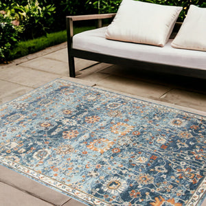HomeRoots 5' Blue and Orange Floral Area Rug - Stain Resistant, Durable Design for Indoor & Outdoor Spaces Navy 7'9" x 9'9" 531506